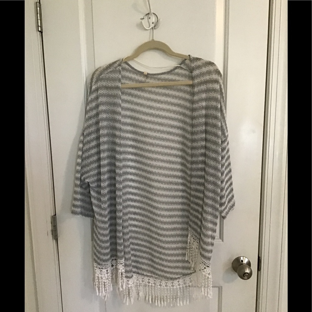 Lovemarks striped open front fringe cardigan